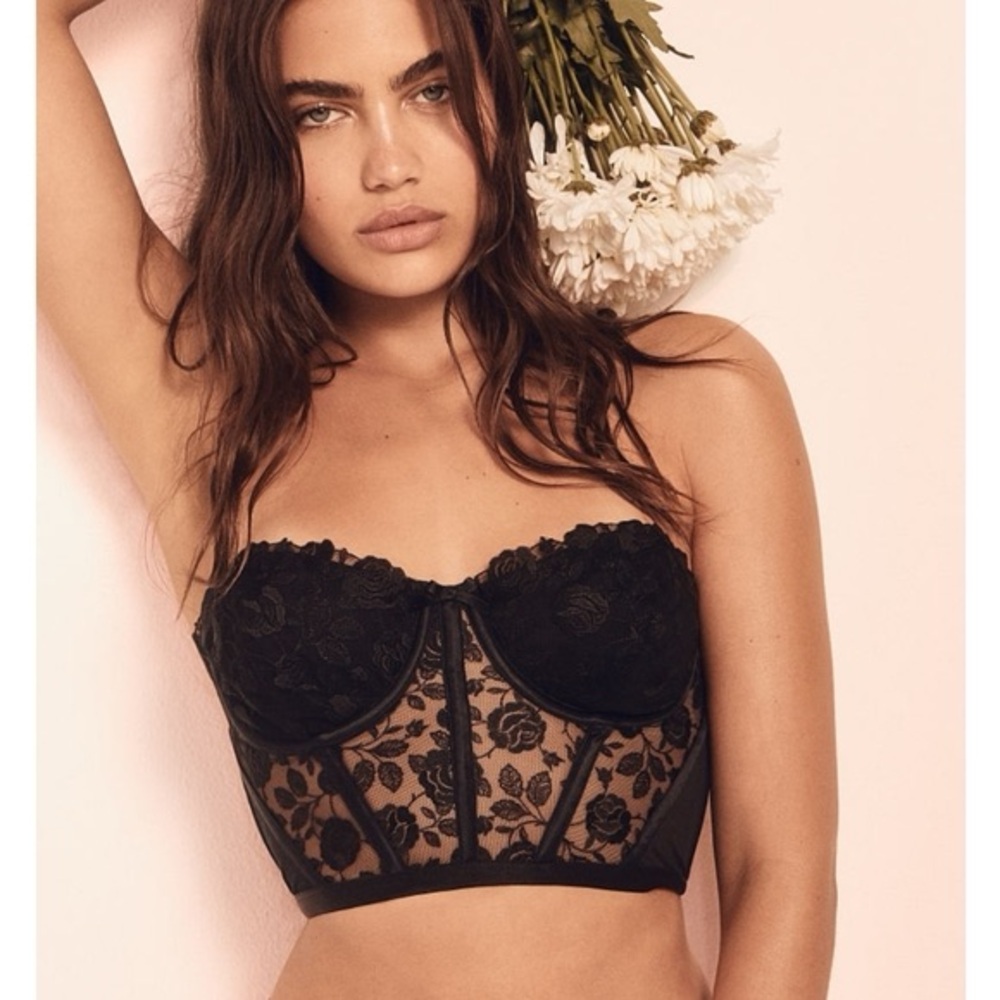 For Love and Lemons Black Rose Lace Bustier